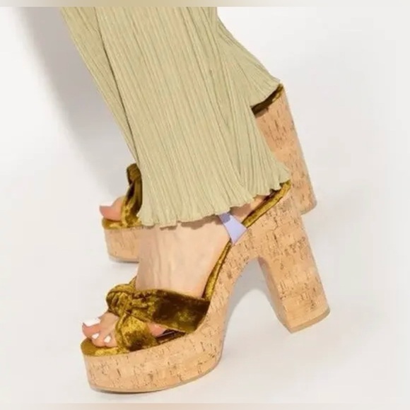 SAINT LAURENT  BIANCA PLATFORM CORK ANKLE STRAP SANDAL HEEL SHOES US 8